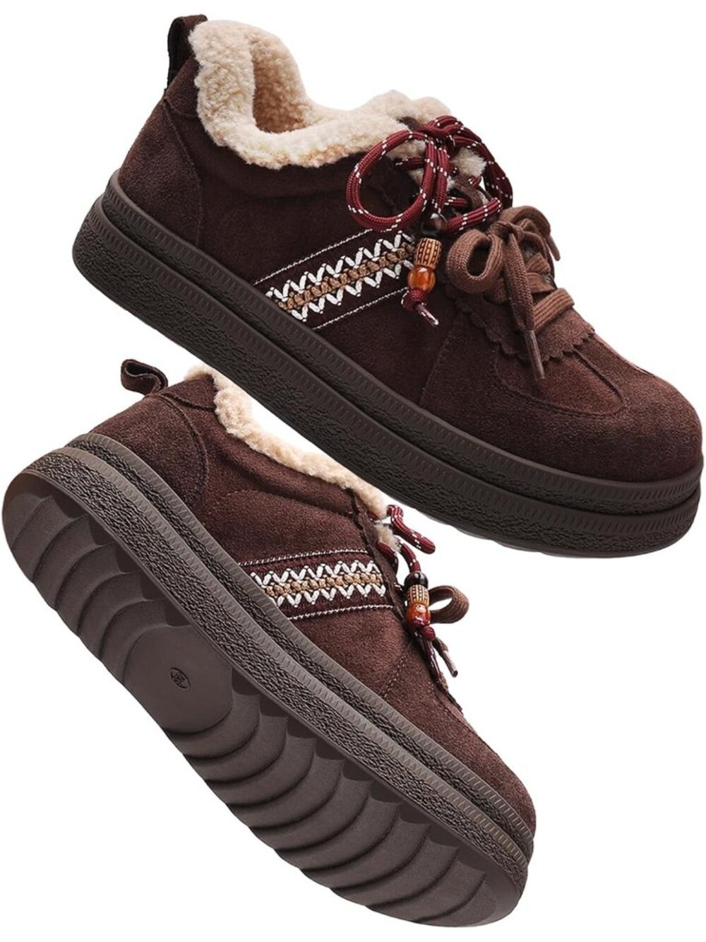 Women's Brown Coffee Suede Comfortable Lace Up Slip On Warm Classic Loafer Shoes - Picture 4 of 5